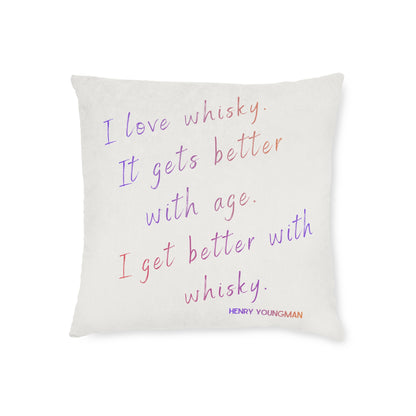 Colourful Whisky Lover Pillowcase – “I Love Whisky” Quote by Henry Youngman | Unique Whisky Gift for Him | Bar Decor, Cigar Lounge Decor